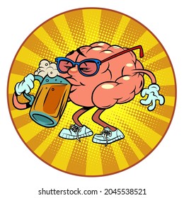 drinks beer at the bar human brain character, smart wise