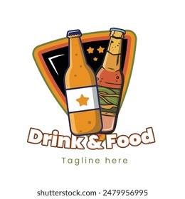 Drinks and beer logo vector illustration with two bottle and dummy text on white background.