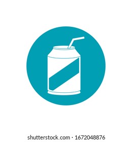 drinks beverage can with straw vector illustration blue block style icon