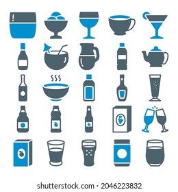 Juego de iconos de bebidas y bebidas para uso comercial
