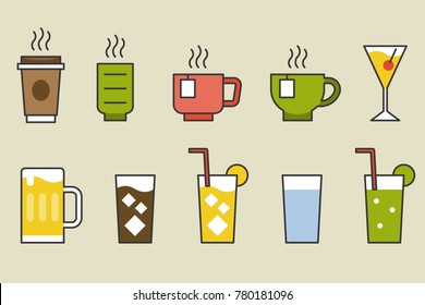Drinks and beverage vector, filled icon set