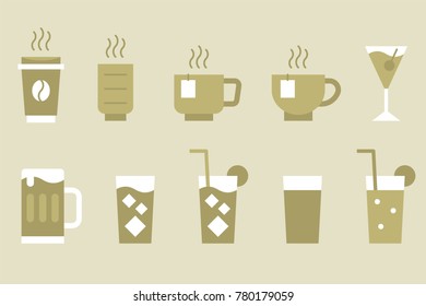 Drinks and beverage vector monotone icon set