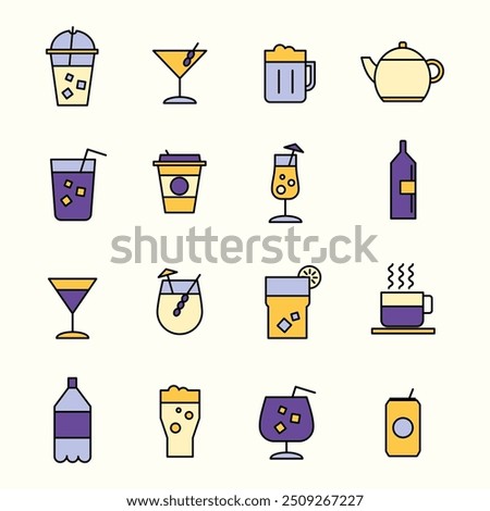 DRINKS - BEVERAGES COLORED ICON SET