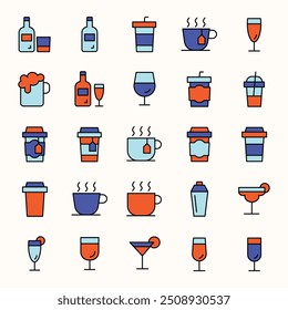 DRINKS - BEVERAGES COLORED ICONS SET