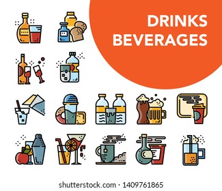 drinks and beverages design icon vector set