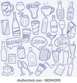 Drinks and Beverages Doodles Icon Notebook Vector Art