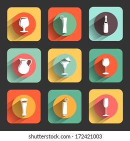 Drinks and beverages flat design icon set. template elements for web and mobile applications