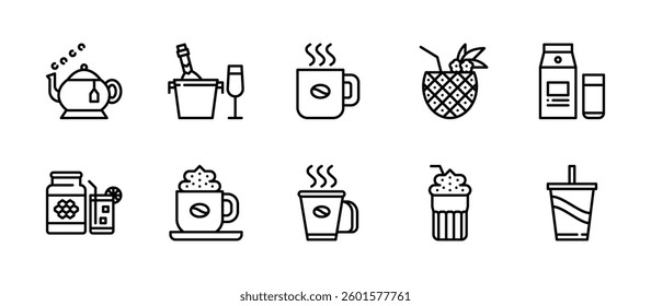 drinks beverages fresh drinking icons. outline minimal style icon set