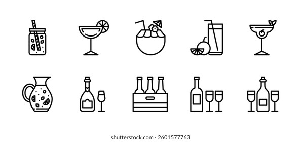 drinks beverages fresh drinking icons. outline minimal style icon set