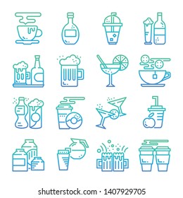 drinks and beverages gradient icon vector set