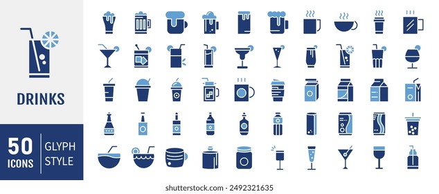 Drinks and Beverages Icon collection containing 50 icons. Perfect for logos, stats and infographics.