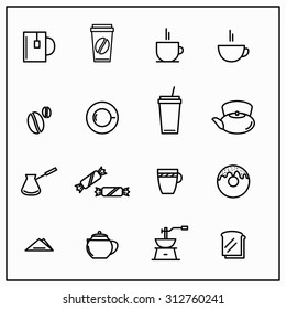 Drinks and beverages icon set. Coffee and tea, breakfast.  Vector illustration