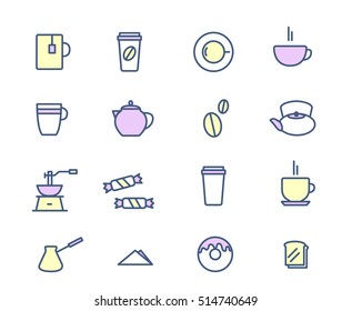 Drinks and beverages icon set. Coffee and tea, breakfast. Vector illustration.