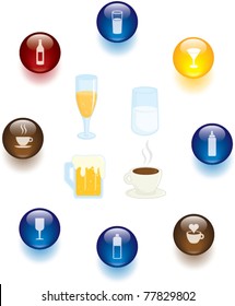 drinks and beverages illustrations and buttons set