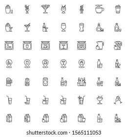 Drinks and Beverages line icons set. linear style symbols collection, outline signs pack. vector graphics. Set includes icons as cocktail milkshake, alcoholic drinks, shaker with glass shot, water