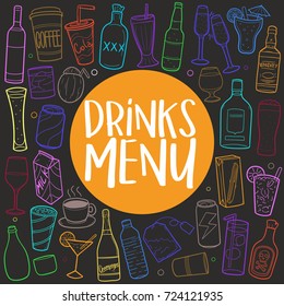 Drinks & Beverages Menu Restaurant Art Design Doodle Hand Draw Vector