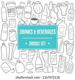 Drinks and Beverages Traditional Doodle Icons Sketch Hand Made Design Vector