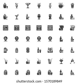 Drinks and Beverages vector icons set, modern solid symbol collection, filled style pictogram pack. Signs, logo illustration. Set includes icons as alcoholic cocktail drinks, shaker with glass shot