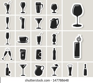 Drinks and beverages vector paper sticker icon set 