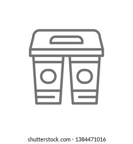 Drinks in cardboard cups, takeaway line icon.