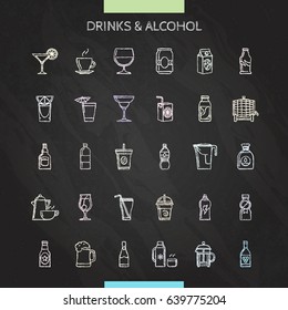Drinks chalk icons set. Vector Illustration