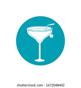drinks cocktail with salt cherry and straw celebration vector illustration blue block style icon