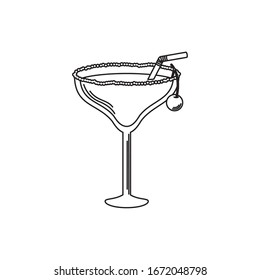 drinks cocktail with salt cherry and straw celebration vector illustration line style icon