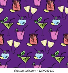 Drinks and cocktail seamless pattern lemon slices.