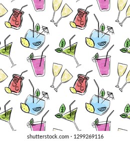 Drinks and cocktail seamless pattern lemon slices.