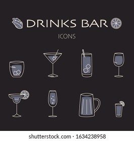 Drinks and cocktails bar icons set