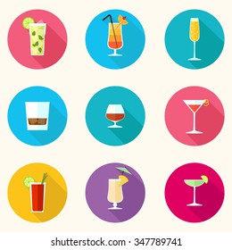 Drinks and Cocktails colorful vector icons set - eps10