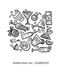 Drinks and cocktails doodle isolated on white background