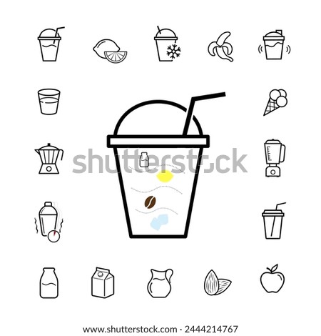 Drinks, cocktails icons set with samples, preparation instructions. Vector elements. The outline icons are well scalable and editable. Contrasting elements are good for different backgrounds. EPS10.