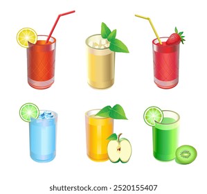 Bebidas. Coquetéis ajustados sobre fundo branco. Ilustração em 3d da arte vetorial