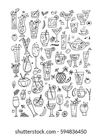 Drinks collection, design of coloring book page