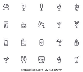 Drinks concept. Collection of modern high quality drink line icons. Editable stroke. Premium linear symbol for web sites, flyers, banners, online shops and companies. 