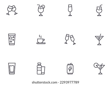 Drinks concept. Collection of modern high quality drink line icons. Editable stroke. Premium linear symbol for web sites, flyers, banners, online shops and companies. 