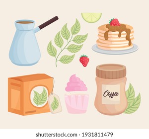 drinks and desserts set icons
