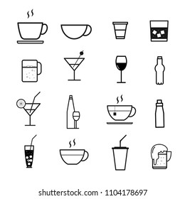 drinks and deverages icons isolated on white background, vector illustration.