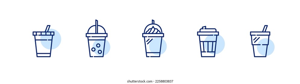 Drinks in disposable cups  Frappe  cold   iced coffee  tea  Takeaway to go drinks  Pixel perfect  editable stroke line art icons