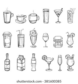 Drinks Doodle Set. Hand drawn Vector Illustration Collection