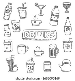 Drinks doodles element vector illustration in cute hand drawn style isolated on white background 