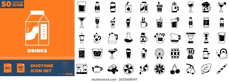 Drinks Duotone Editable Icons set. Vector illustration in modern thin duotone style of drinks icons: cup, water, glass, etc