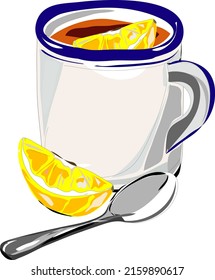drinks in enamel mug lemon tea breakfast tea cappucino americano