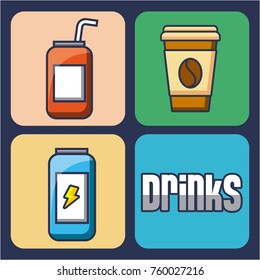 drinks energy coffee soda beverage set of icons