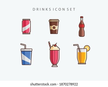 Juego de iconos de bebidas - Juego de iconos de alimentos - Ilustración de vectores