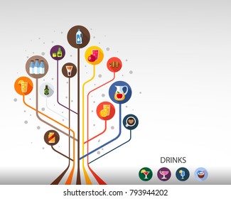 Drinks flat icon concept. Vector illustration. Element template for design.