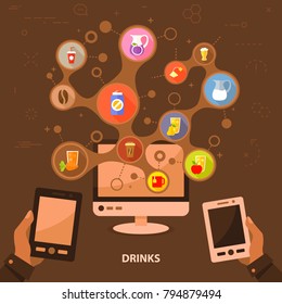 Drinks flat icon concept. Vector illustration. Element template for design.