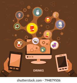 Drinks flat icon concept. Vector illustration. Element template for design.