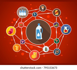 Drinks flat icon concept. Vector illustration. Element template for design.